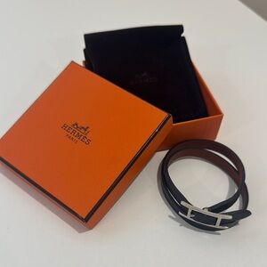 Hermès Black Double Tour Bracelet Silver, Men’s/Women’s with box & Hermes pouch
